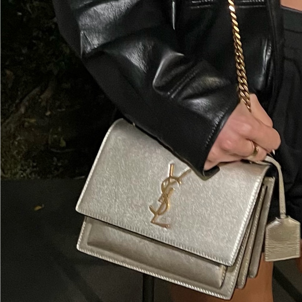 Saint Laurent Silver Metallic YSL Chain Crossbody Bag